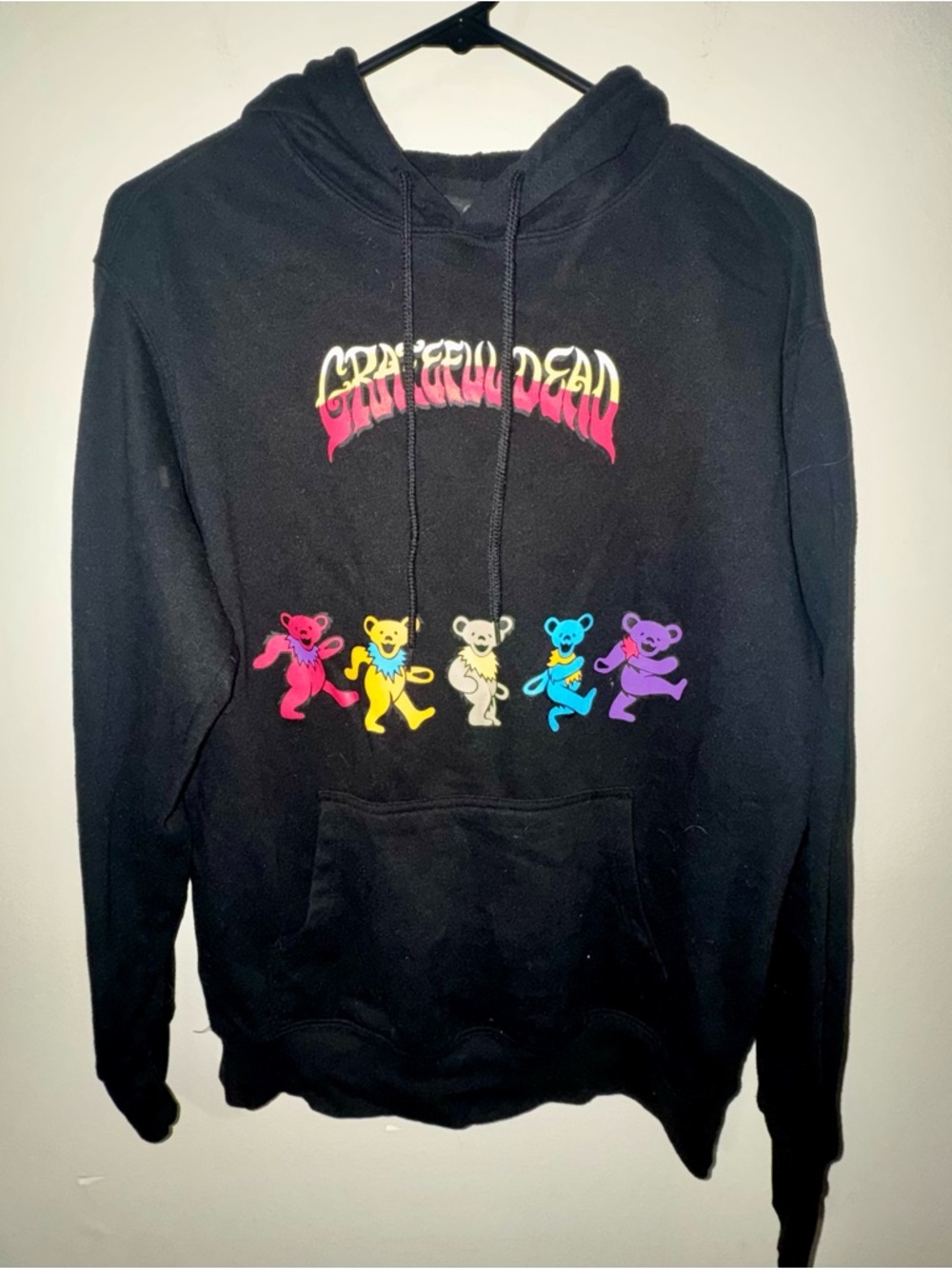 Grateful Dead Black Hoodie with Rainbow Dancing Bears